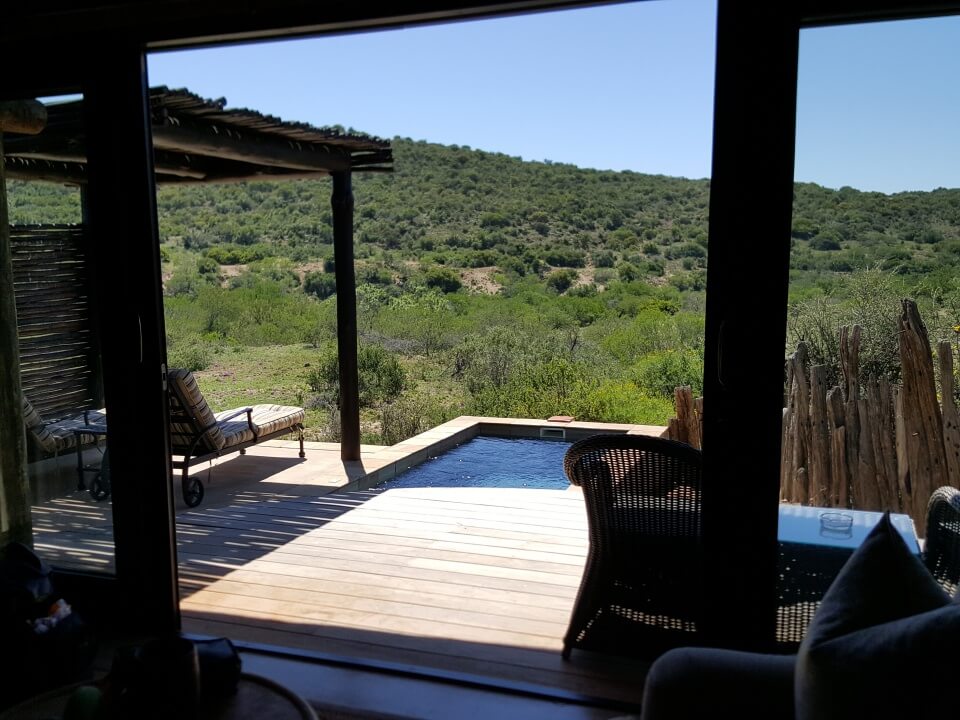 Terrasse mit Pool im Kwandwe Private Game Reserve in Suedafrika