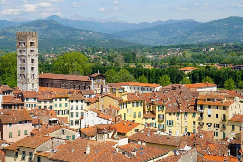 Ausblick auf Lucca in der Toskana vom Torre Guinigi